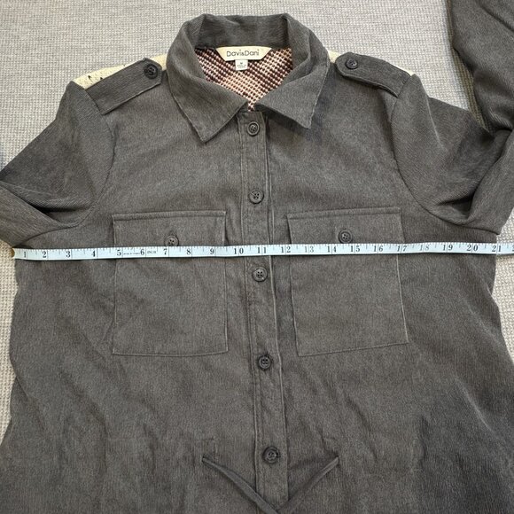 Davi & Dani Womens Size M Gray Jacket Southwestern Aztec Corduroy Boho Shacket - Picture 11 of 16